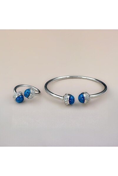 Generic سوارة مع خاتم أنيق بلون مكس فضي وأزرق إصدار خاص ومميز