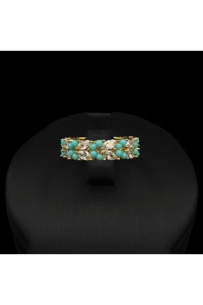 Generic خاتم لؤلؤ مع زركون دقة الماس باصدار خاص لون مكس ذهبي مع أزرق فاتح بضم...