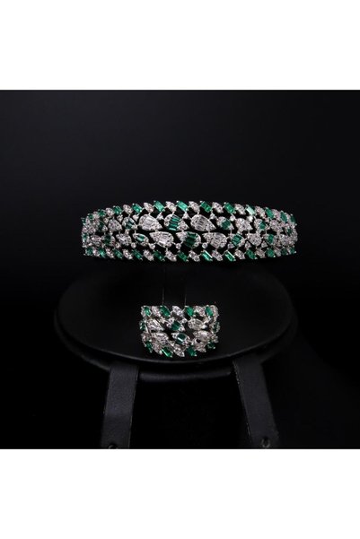 Generic Bracelet with a ring, mixed green and silver color, special edition S...