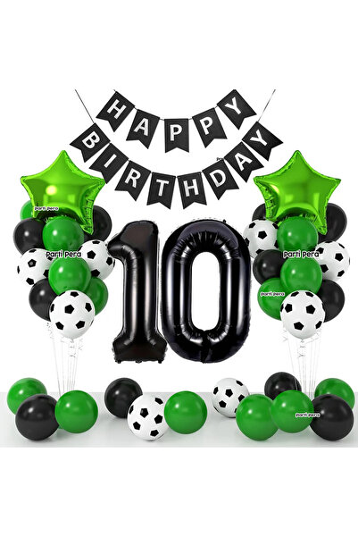 parti pera Futbol Temalı Doğum Günü Balon Seti Siyah Yeşil Futbol Baskılı Balon