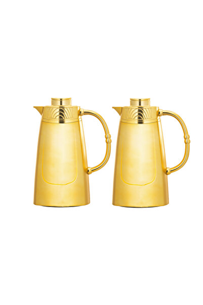 ALSAIF Rawaf Coffee and Tea Thermos Set, 2 Pieces by Al Saif / Elegant Design to Suit All Tastes, 1.0 Liter/0.7 Liter, Matte Gold