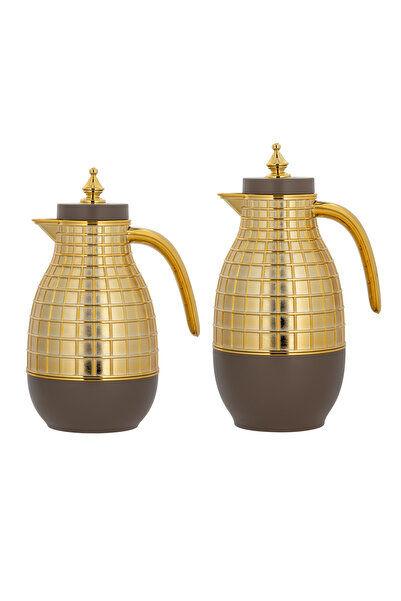 ALSAIF Mira Coffee and Tea Thermos Set, 2 Pieces, by Al Saif / Elegant Design to Suit All Tastes, 1.0 Liter/0.7 Liter, Gold Brown