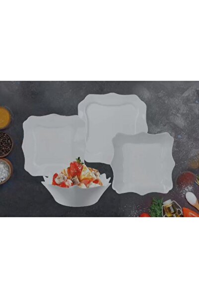 Hera Collection Thermal Resistant Dinner Set 19 Pieces, Square White Plates - Lacy White