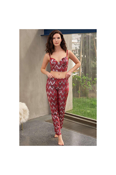 MİRALİVE Velvet Underwire Supported Padded Shiny Printed Zipper Detailed Bust...