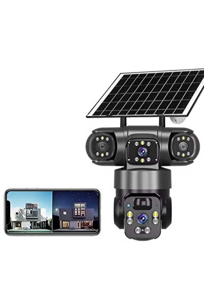Generic Solar-Powered 3-Lens Surveillance Camera with 3-View Display & 4G Remote Monitoring – 6MP HD Night