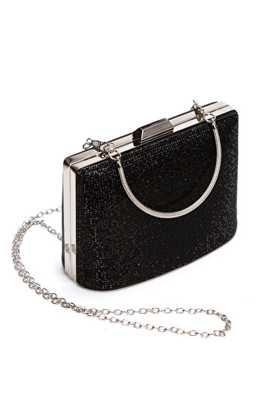 Melvoria Women's Stone Evening Dress Portfolio Clutch Chain Strap Bag Black