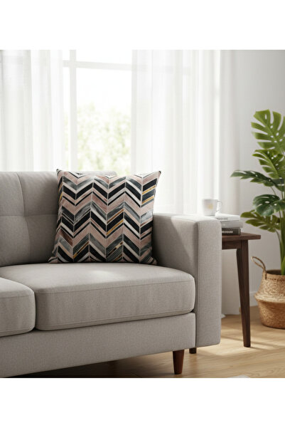 Vera 2'li Geometrik Zigzag Desenli Dekoratif Kırlent Kılıfı