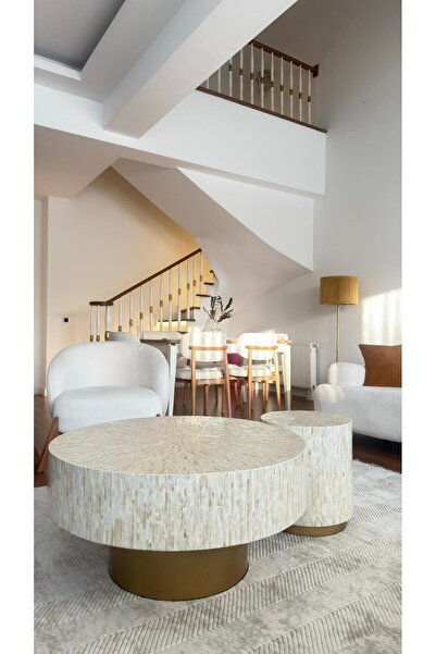 Lisso Solenne Orta Sehpa/Yan Sehpa Set Kaplama %100 El İşçiliği