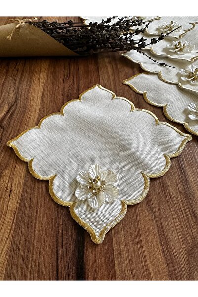 NURHAN HOME COLLECTION 6 Adet Papatya Broşlu Kubbeli Kahve Yanı Kokteyl Sunum Peçetesi