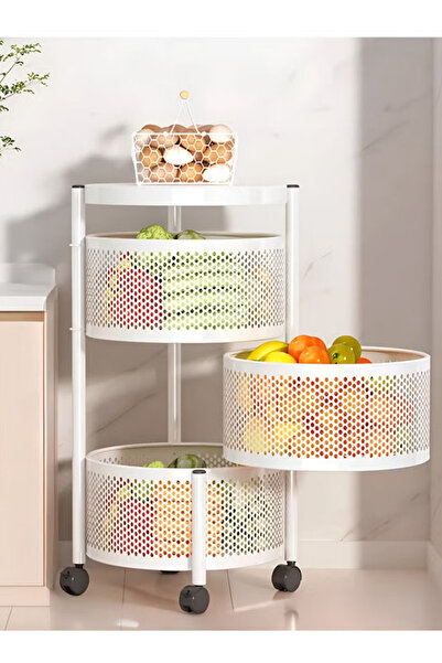 Cady One 3-Tier Rotating Kitchen Organizer, Round Metal Storage Rack for Kitchen to Organize and Arrange Vegetables and Kitchen Utensils