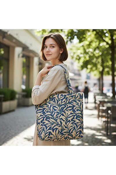 Malika İnci YAPRAK Bez Çanta, Omuz Çantası, Tote Çanta ,Baskılı Çanta,GABARDİ...