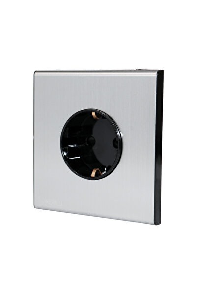 MERALLİ INOX topraklı güç prizi, hakiki fırçalanmış paslanmaz çelik, çerçeves...