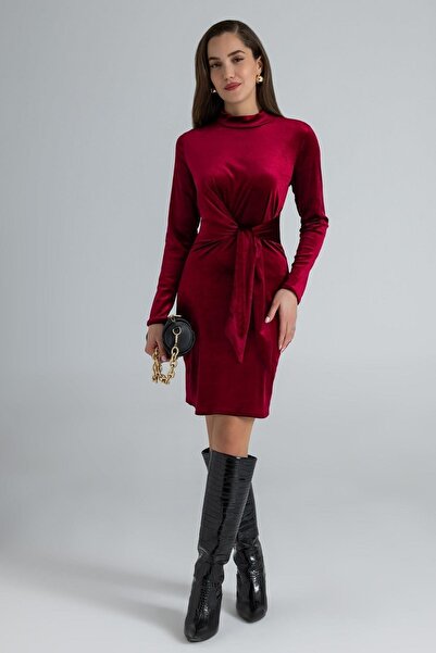 Aura 7 Collection Women's Tie-Up Mini Velvet Dress - Bordo