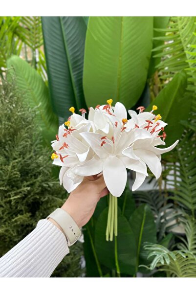 KOZALILAR Gerçek görünümlü Dekoratif İçi Tohumlu5' li Zambak Lilyum Demeti