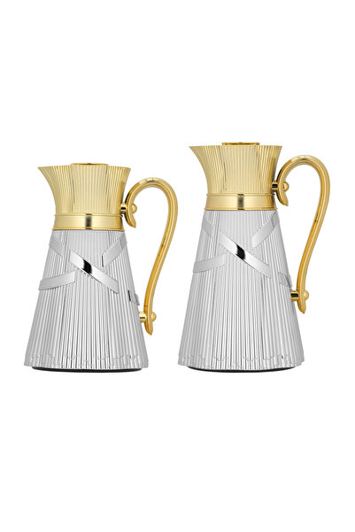 ALSAIF Naghma Coffee and Tea Thermos Set, 2 Pieces, by Al Saif / Elegant Design to Suit All Tastes, 1.0/0.7 Liter, Gold Nickel