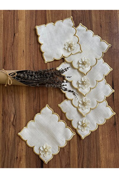 NURHAN HOME COLLECTION Domed Coffee Side Cocktail Presentation Napkin with 6 Daisy Brooches