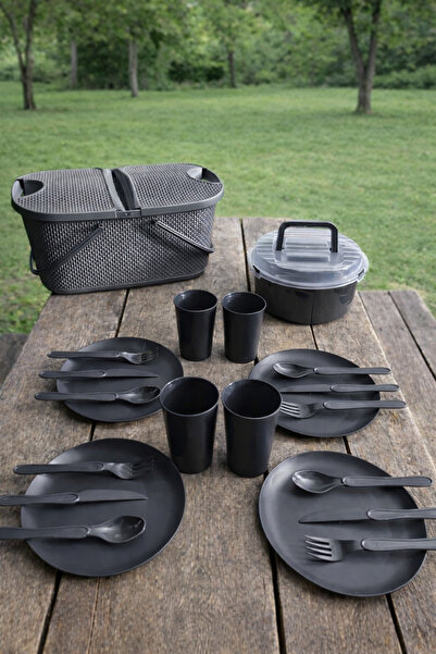 İ&A HOME 4 Kişilik Piknik Seti Taşıma Sepetli | Kamp & Outdoor Yemek Takımı