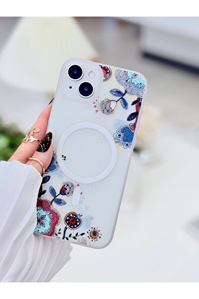 Go Aksesuar Iphone 14 Plus - 15 Plus Uyumlu Gerçek Magsafe Çiçek Özellikli Ba...
