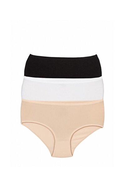 Şahin 3 Adet - Kadın -Siyah Beyaz Ten- Yüksek Bel Likralı Slip Külot- Ekonomi...