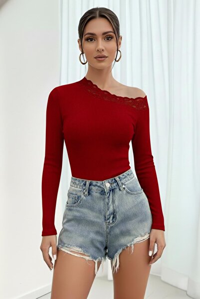 SWALORA Lace Cross Neck Slim Fit Blouse