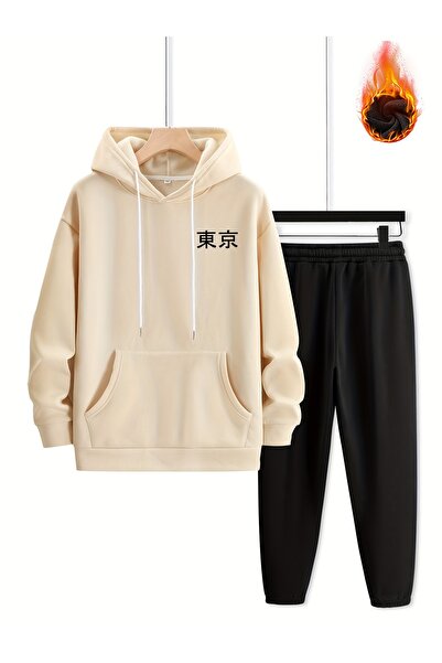 PENTHİLUS Unisexanmi Printed 3 Thread K Hooded Sweatshirt Tracksuit Set