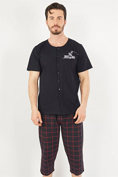 GAZZAZ Мъжки памучен комплект пижама с къс ръкав и копчета