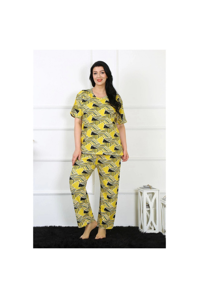 Narnuga Mi̇ray- Women's 5Xl-6Xl-7Xl-8Xl Plus Size Short Sleeve Pajama Set Yellow