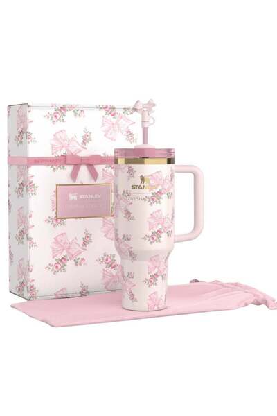 Stanley The X LoveShackFancy Holiday Quencher | 40 OZ Rosa Beaux Pink