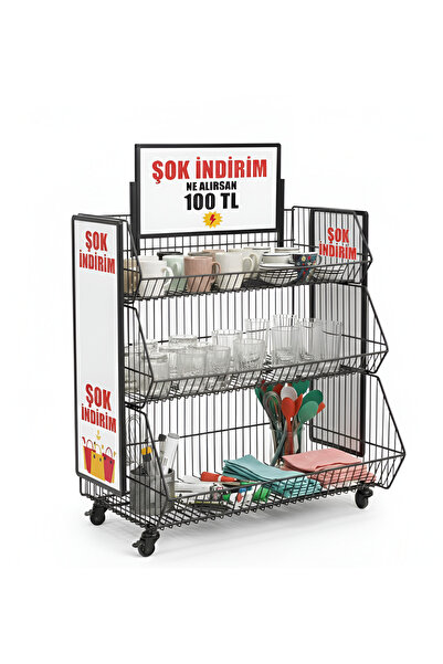 SLLER 3 Raflı Portatif Tel Stand - Tekerlekli Çok Amaçlı Düzenleyici 60x120 cm