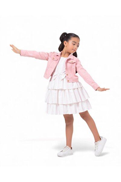 Egelite Jachetă din piele intoarsa pentru fete, rochie cu maneci zero, cu dun...