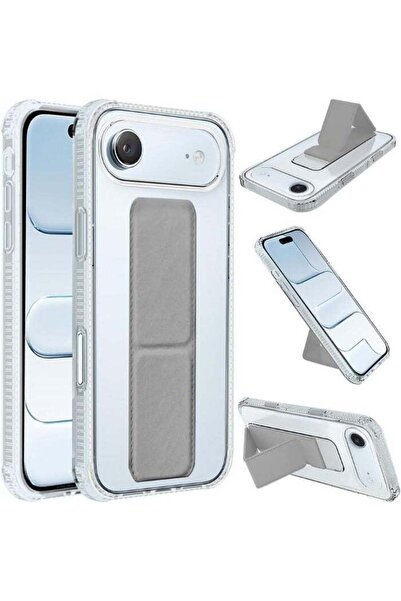 Generic Back Protection Case with Finger Holder Compatible with iPhone Air, Transparent/Gray