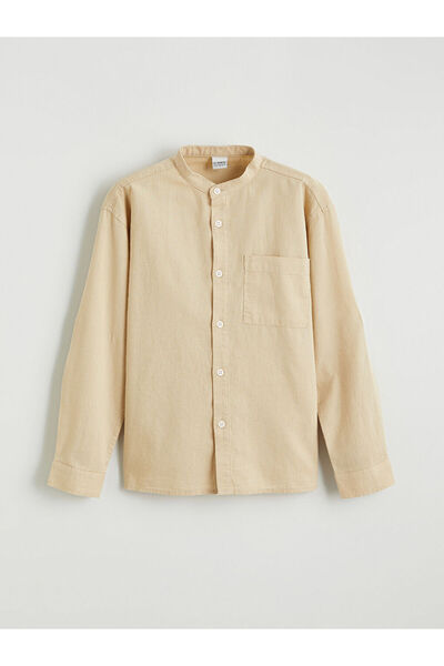 LC Waikiki Cămașă pentru băiat, bej, cu guler Hakim, amestec de in