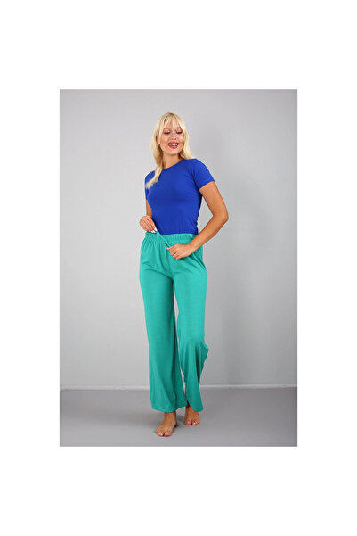 Narnuga Mi̇ray- Combed Cotton Wide Leg Trousers Green