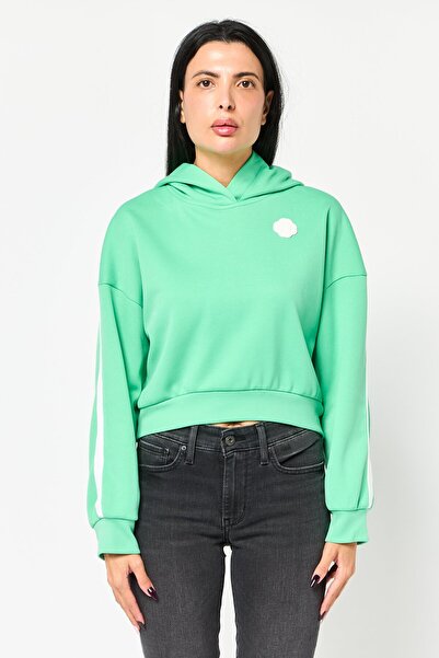 Maje Women Hooded Brand Logo Long Sleeve Hoodie, Green