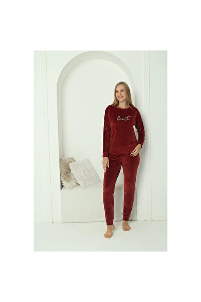 Narnuga Mi̇ray- Women's Velvet Burgundy Pajama Set