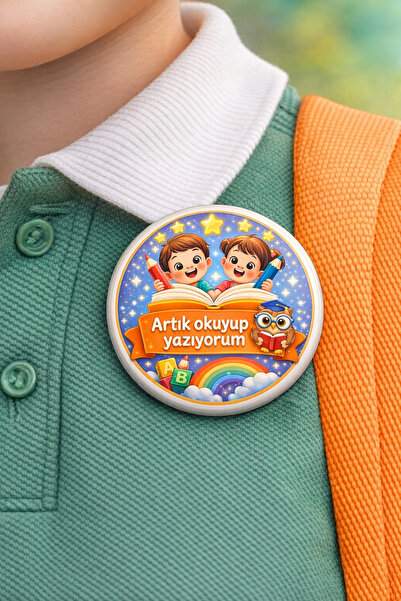 Fynbos Artık Okuyup Yazıyorum Rozeti 44 mm – Okuma Bayramı Öğrenci Rozeti, Ok...