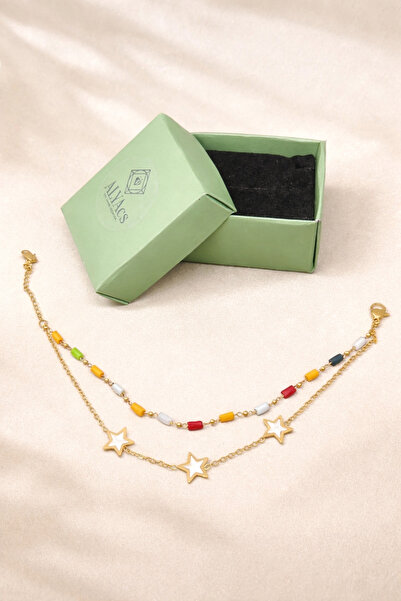 alyacs Premium Star Detailed Colorful Beaded Gold Bracelet - Elegant and Styl...