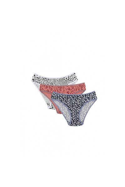 Narnuga Mi̇ray- Women's 3-Pack Panties Navy Blue - Gray - Salmon