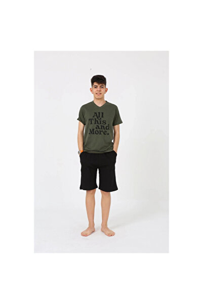 Narnuga MİRAY - طقم بيجامة رجالي قصير الأكمام من القطن الممشط باللون الكاكي م...