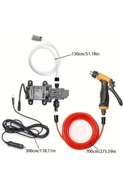 Renvox 12V Basınçlı Su Pompası Seti Hortumlu Tetikli Tabanca Araç Bahçe Yıkama