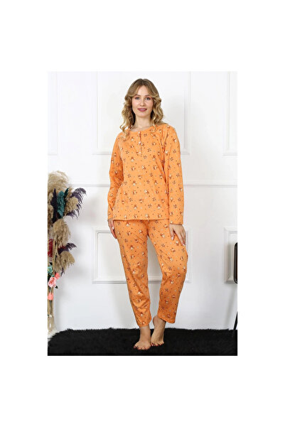 Narnuga Mi̇ray- Women's 4Xl-5Xl-6Xl-7Xl-8Xl Plus Size Long Sleeve Pajama Set Orange