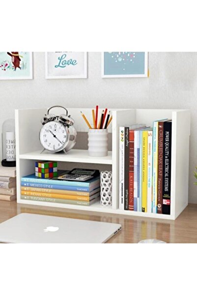 Projemob Modern Masa Üstü 3 Raflı Çok Amaçlı Kitaplık Beyaz