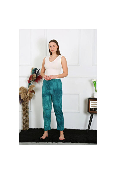 Narnuga Mi̇ray- Women's Cotton Pocketed 3 Thread Bottom Sweatpants Turquoise