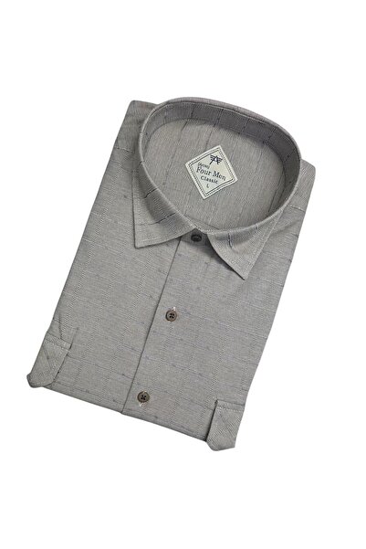 GÖMLEK GALERİSİ Men's Classic Wide Cut Plaid Double Pocket Long Sleeve Shirt