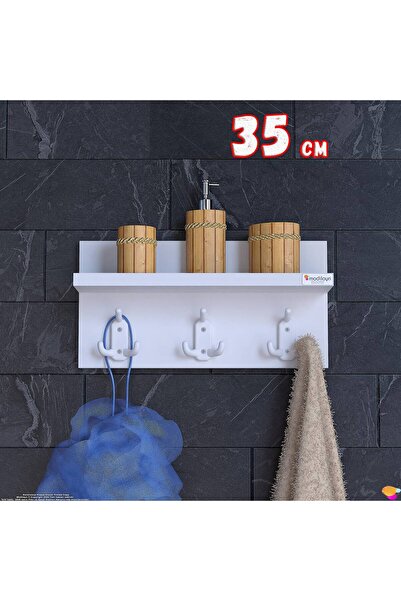 Modilayn Kedi Serisi 3’lü Banyo Askısı Seti: 31,4x18 cm, 9 Kancalı Raflı Düze...