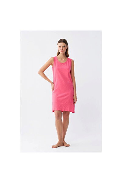 Narnuga Mi̇ray- Women's Thick Strap Combed Cotton Nightgown Fuchsia