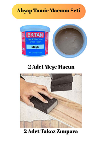 Mobilyap 2 Adet Meşe Ahşap Tamir Macunu Seti 2 Adet Takoz Zımpara