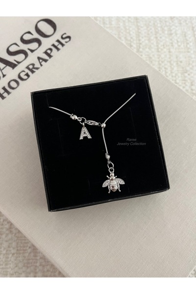 RAREE Arı ve zirkon harfli çelik asansörlü y kolye hediyelik