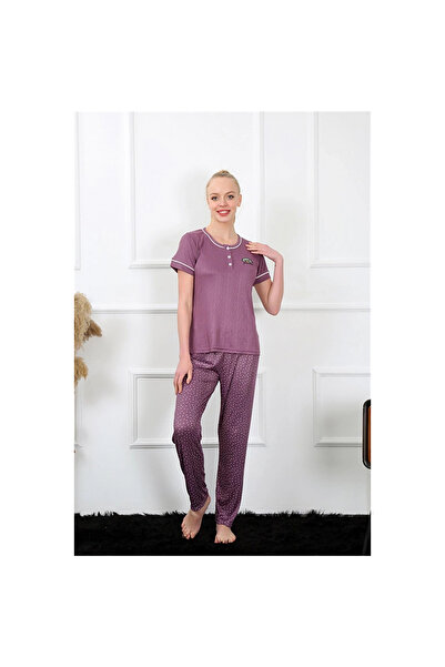 Narnuga MİRAY- طقم بيجامة نسائية قصيرة الأكمام بلون البرقوق