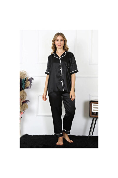 Narnuga Mi̇ray- Women's Plus Size Black Satin Pajama Set
